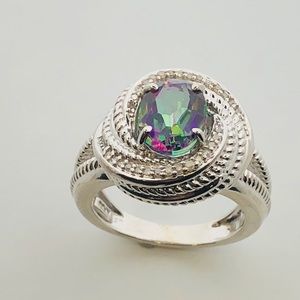 Natural Mystic Topaz with Natural Diamond Ring